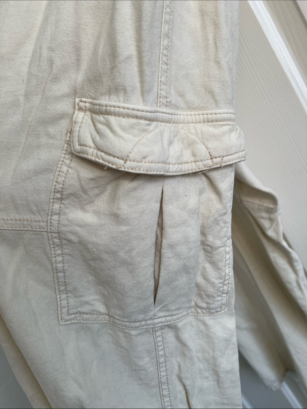Pilcro Slim Linen Blend Beach Cargo Pants cream XL - Picture 6 of 11